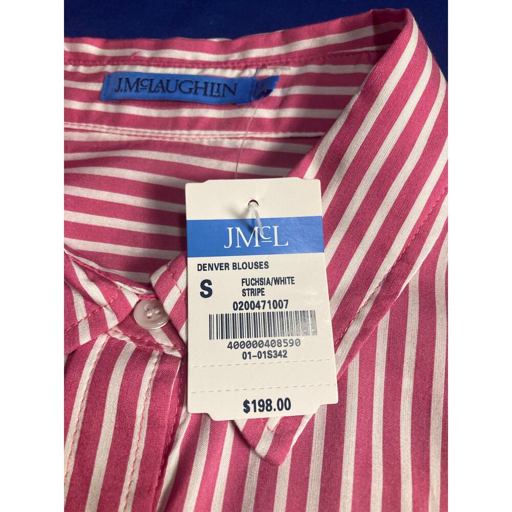 J Mclaughlin Silk Rayon Womens Shirt Denver Blouse Stripped Pink White Size S - Picture 4 of 9